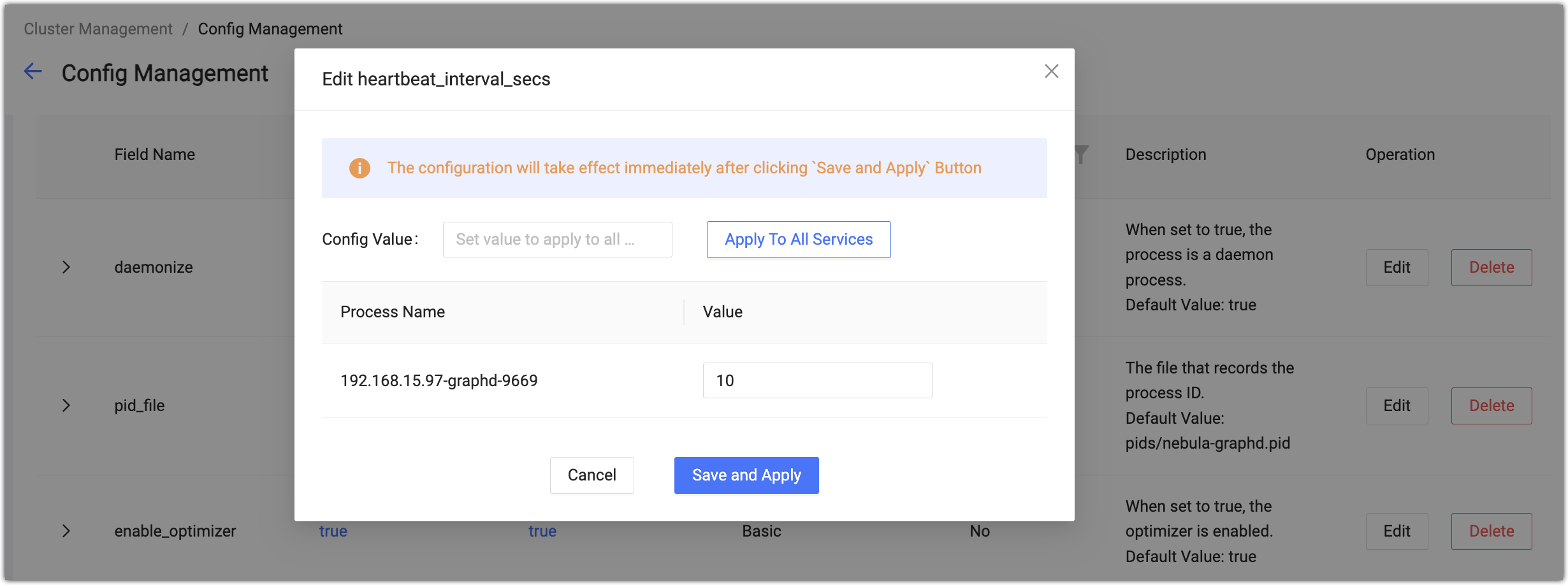 A screenshot that shows the configuration of dashboard