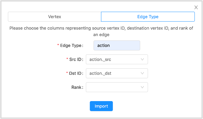 The dialog box for you to configure the edge data